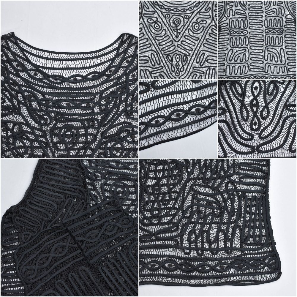 Used モダンアート デザイン ブラックレース メッシュ プル