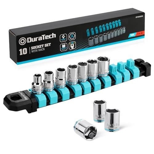 差込角9.5mm DURATECH ソケットセット 差込角9.5mm（3/8インチ) 10点組 8 10 11 12 13 14 15 16 17 19mm 収納ホルダー付 六角ソケット メンテナンス用 自動車 車 バイク