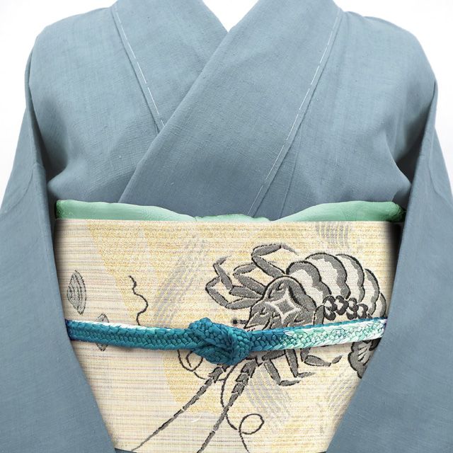 袋帯 京都 しょうざん リサイクル 京都 西陣 正絹 金銀糸 繭の故郷 白銀地 エビ 海老 波 貝 カジュアル 中古 仕立て上がり みやがわ sb52753 中古】 袋帯 京都 しょうざん リサイクル 京都 西陣 正絹 金銀糸 繭の