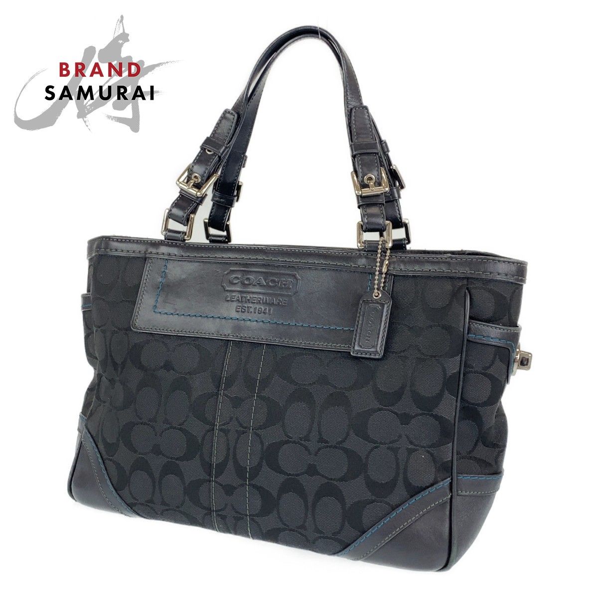 COACH コーチ ネイビー ベージュ シルバー金具 レザー F54792  