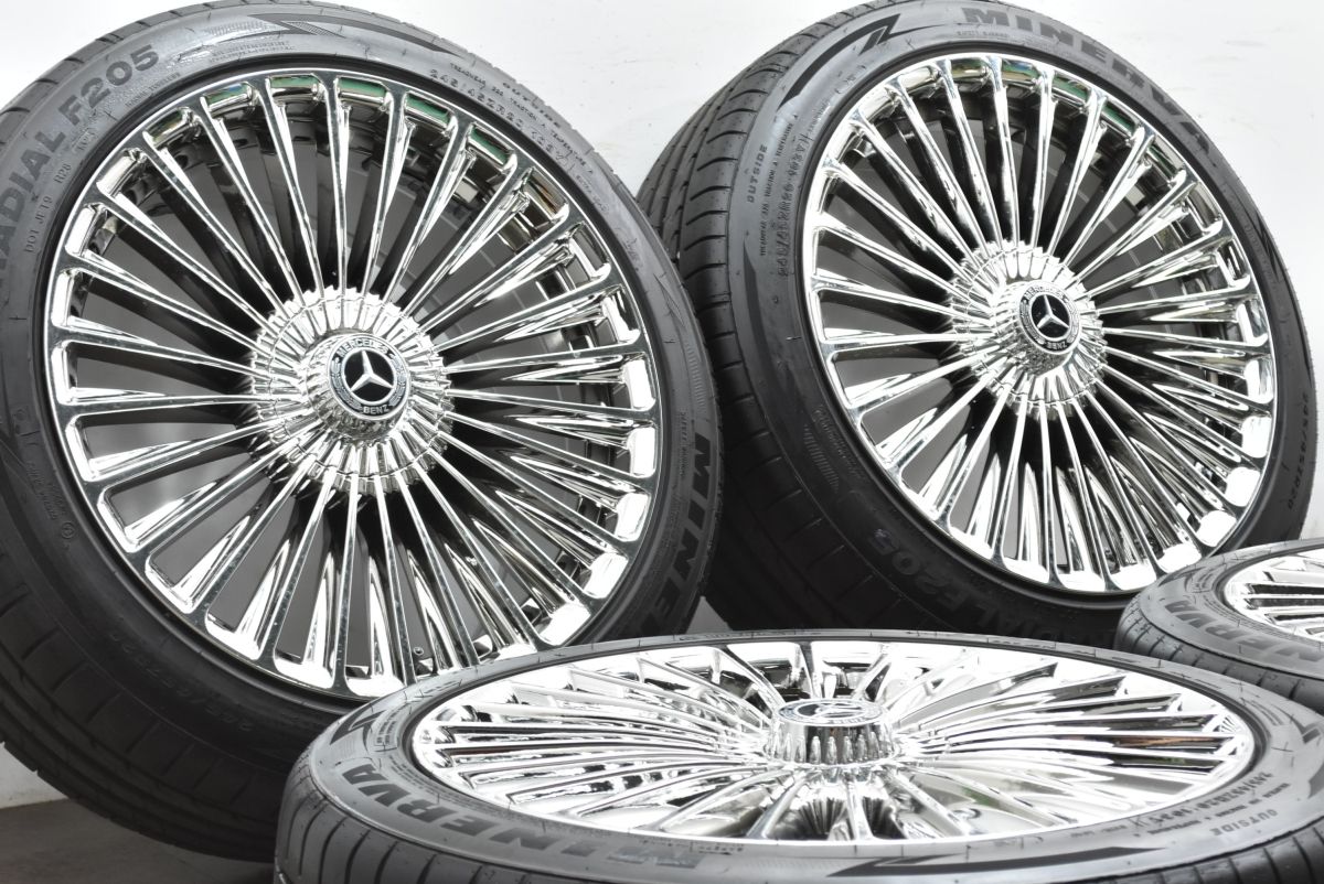 バリ溝 NEWクローム マルチスポークホイール 20in 8.5J 38 9.5J 40 PCD112 MINELVA F205 245 45R20 ベンツ W222 Sクラス