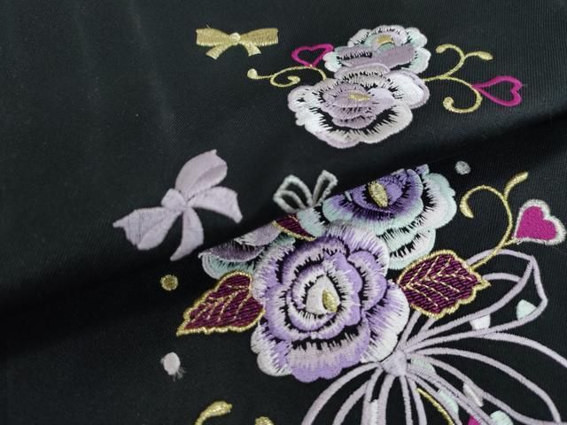 平和屋着物○女性 行灯袴 総刺繍 花唐草文 黒地 卒業式 洗える着物 未