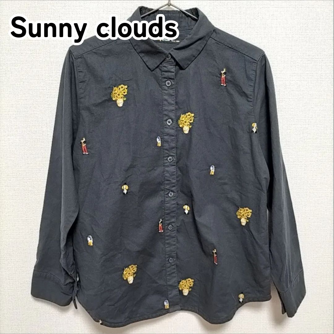 Sunny clouds サニークラウズ L ダークネイビー 長袖シャツ ひまわり