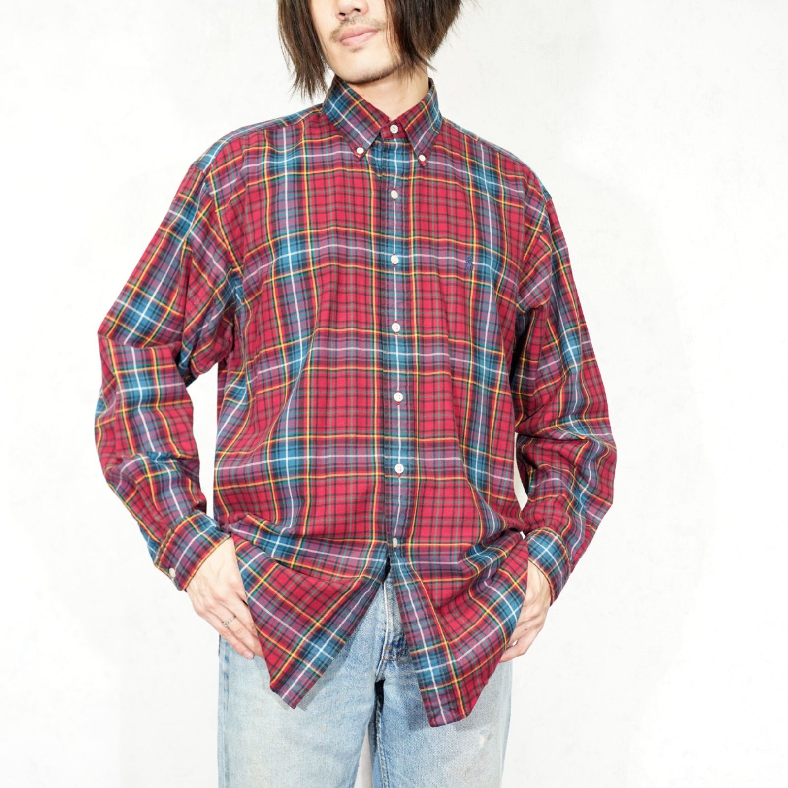 USA VINTAGE Ralph Lauren CHECK PATTERNED DESIGN BD FLANNEL SHIRT/アメリカ古着ラルフローレンチェック柄ボタンダウンフランネルシャツ