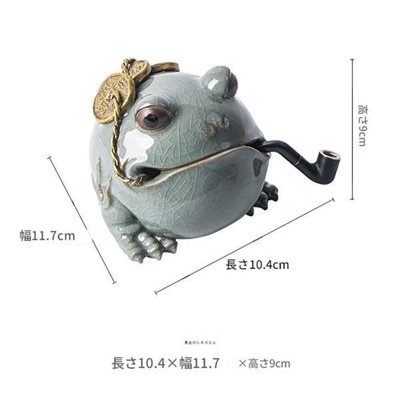 陶器製カエルの置物 蛙 カエル 置物 オブジェ 陶器 ブルー 高級感 財運 金運 開運