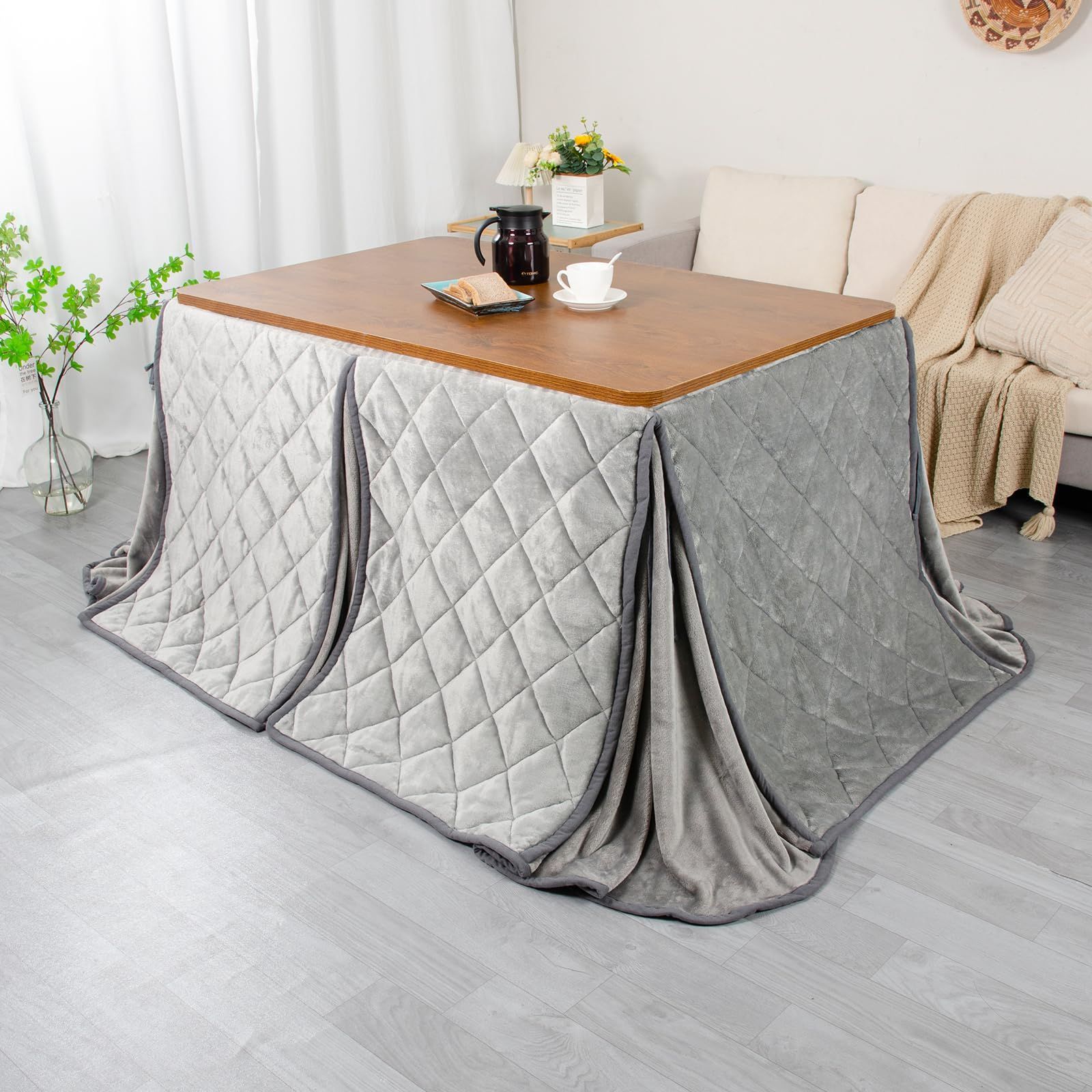 掛け布団 長方形 こたつ掛け布団 省スペース 吸湿発熱 ダイニングコタツ布団 洗える テーブル用 ふわふわ感触 ダイニングこたつ布団 無地 単品 フランネル素材 こたつ布団 グレー ハイタイプ 約240x295cm JEMA
