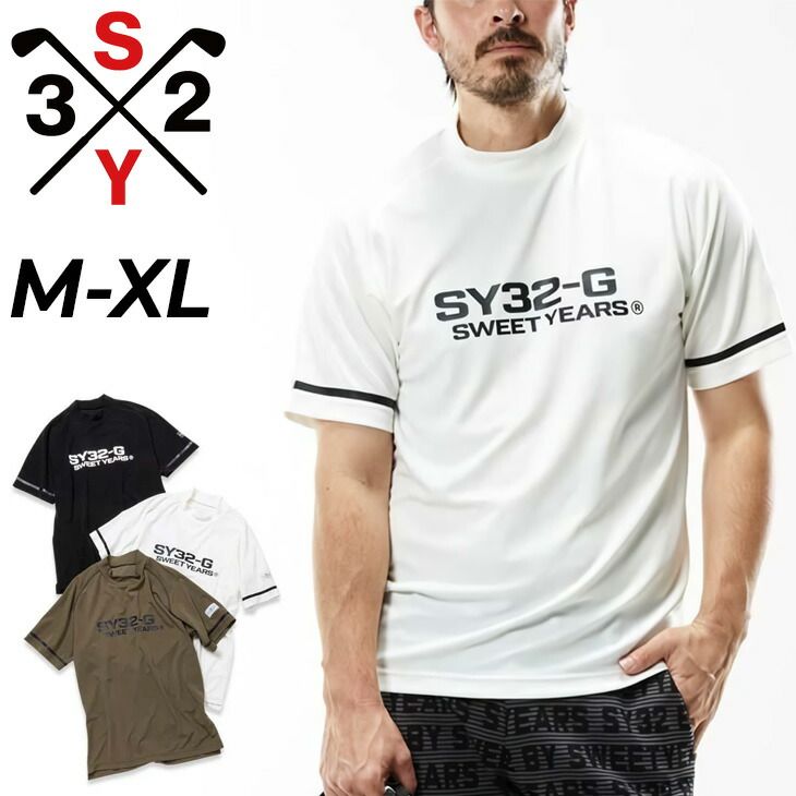 SY32 半袖 モックネック ブラック ホワイト ゴルフウェア サイズL 黒