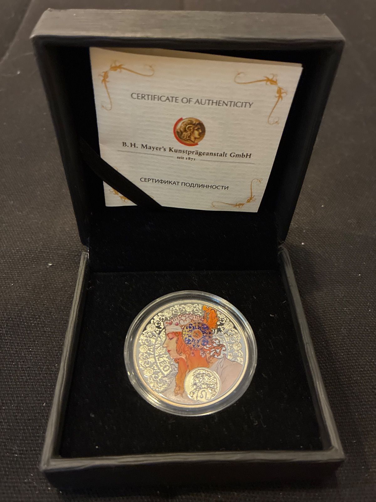 ニウエ 2011 星座 銀貨 しし座 アルフォンヌ・ミュシャ 証明書と箱付き