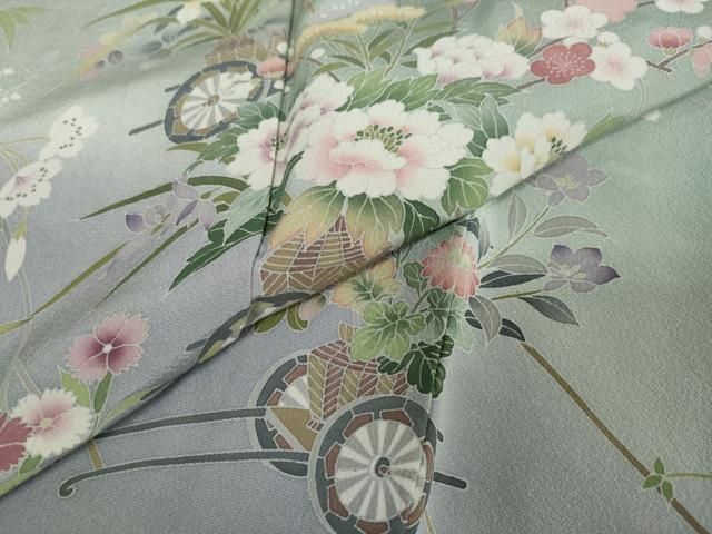 平和屋着物●訪問着　友禅　山車花文　暈し染め　正絹　逸品　AABE0247ck 平和屋着物○訪問着 友禅 作家物 花車文 暈し染め 正絹 逸品