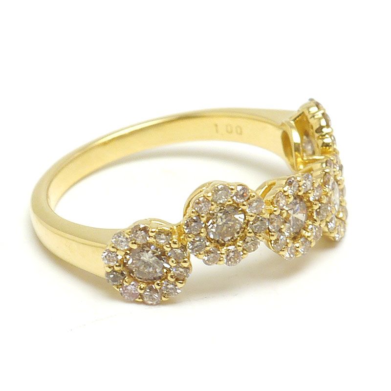 ダイヤモンドリング 約11.5号 K18YG・ダイヤ1.00ct フラワー 5連 