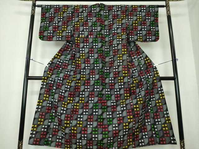 平和屋着物▽久留米絣 単衣 吉祥花文 綿 逸品 CAAV4797vp