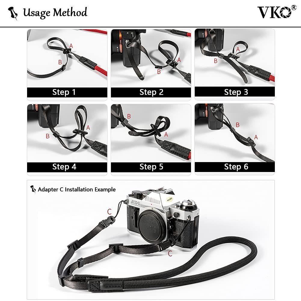 クライミングロープ製　カメラストラップ　ネックストラップ　黒