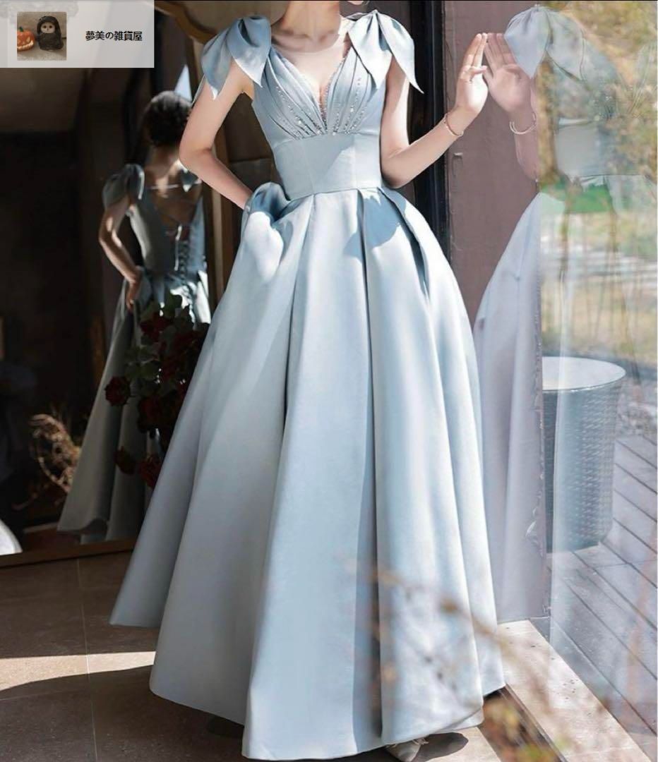 レディースファッション パールにビジューが美しい 肩のリボンが イブニングドレス USTAUSTRALIA_COM_AU