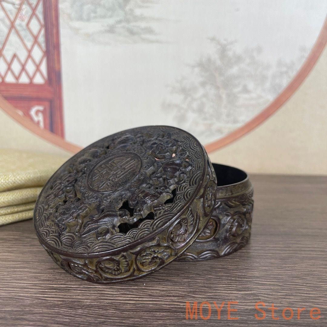 銅 細工 八宝開蓋香炉 装飾盒 墨箱炉 香道具 装飾品 工芸品 置物
