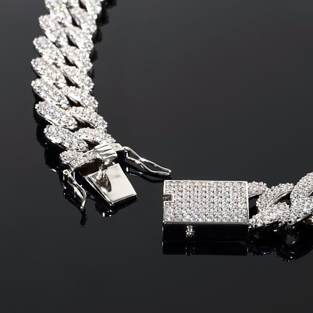 超極太】幅１８mm マイアミキューバンチェーン ４５～５０ｃｍ USラッパー フルCZカスタム MIAMI CUBAN CHAIN 18K WHITE  GOLD