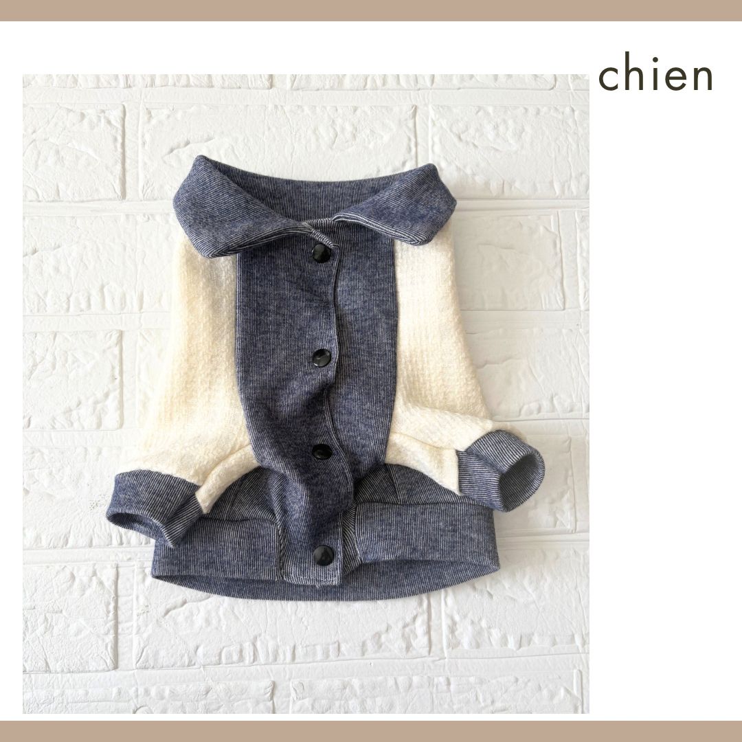 受注生産 かっこいいデニムのブルゾン 犬服 ジャケット 防寒