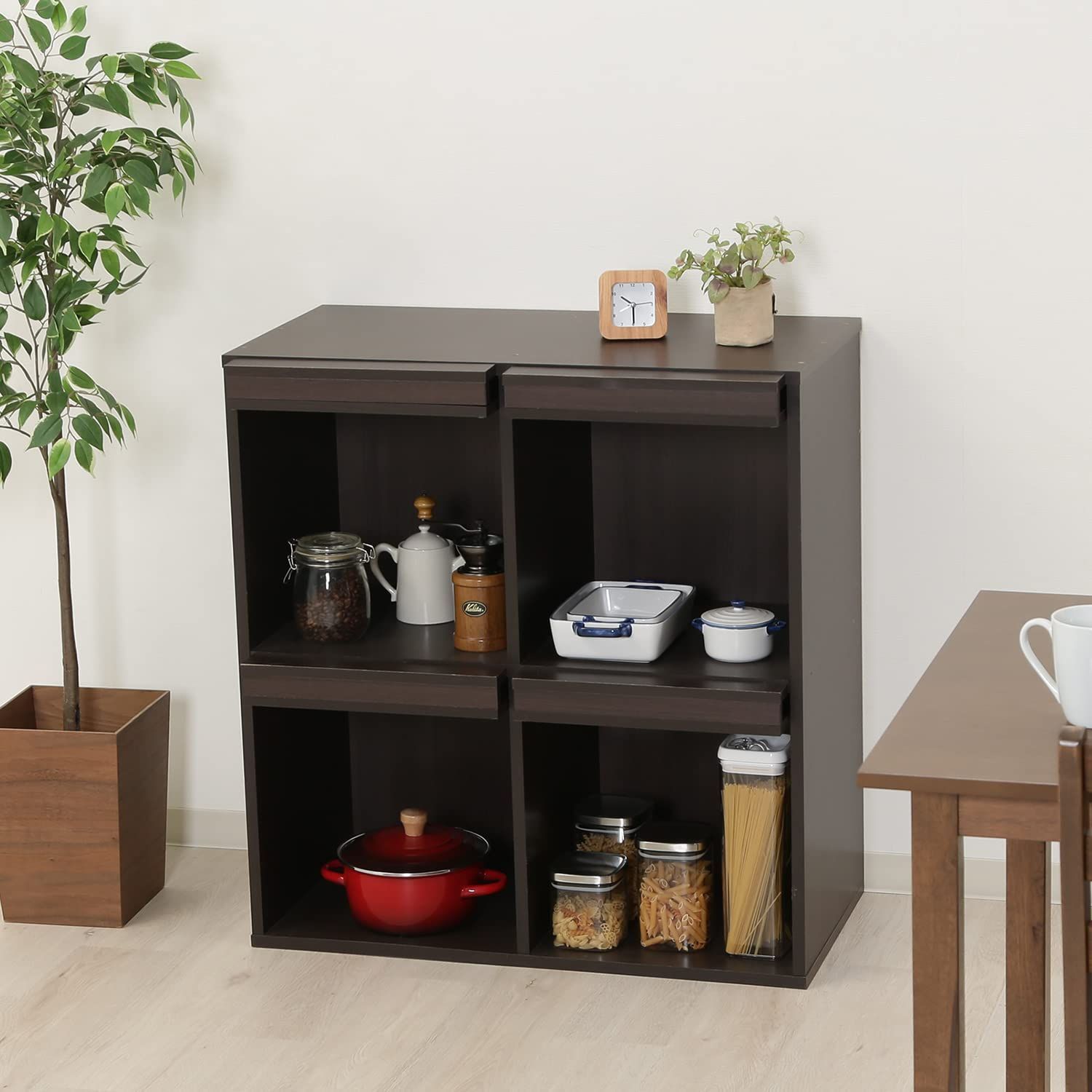 在庫 4マス ブラウン フラップ扉 幅80×奥行46.5×高さ85cm サイドボード 本棚 マガジンラック ディスプレイラック 86032 不二貿易 Fujiboeki