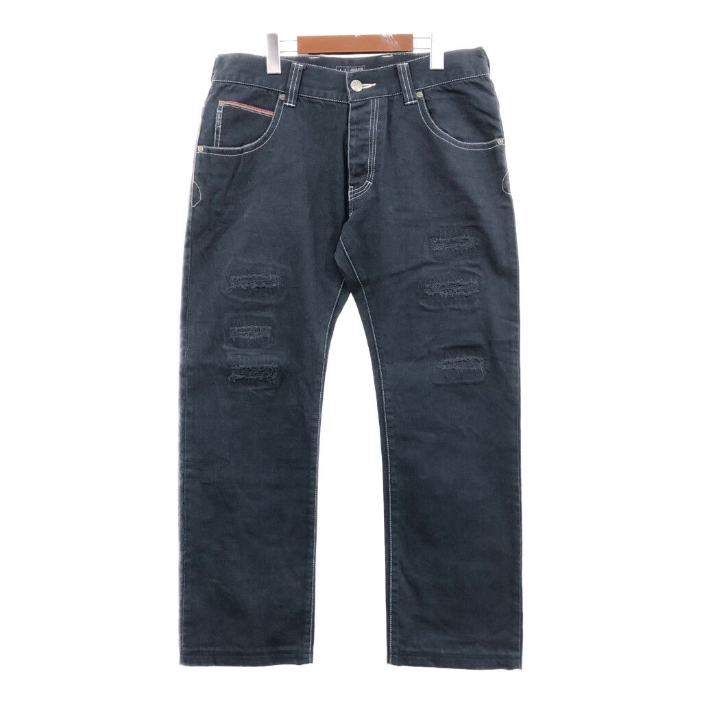 ARMANI JEANS アルマーニ ジーンズ ダメージ デニムパンツ ネイビー (メンズ W32) 中古 古着 Q4708