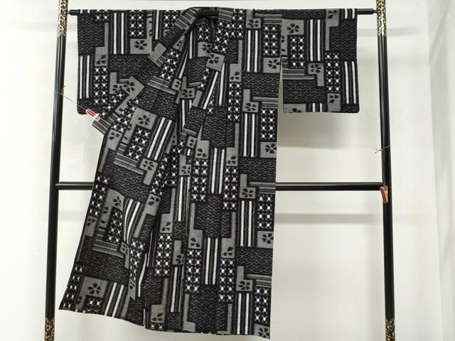 平和屋着物●久留米絣　単衣　扇面吉祥花文　綿　逸品　未使用　CAAW7324yc 平和屋着物○久留米絣 単衣 扇面吉祥花文 綿 逸品 未使用