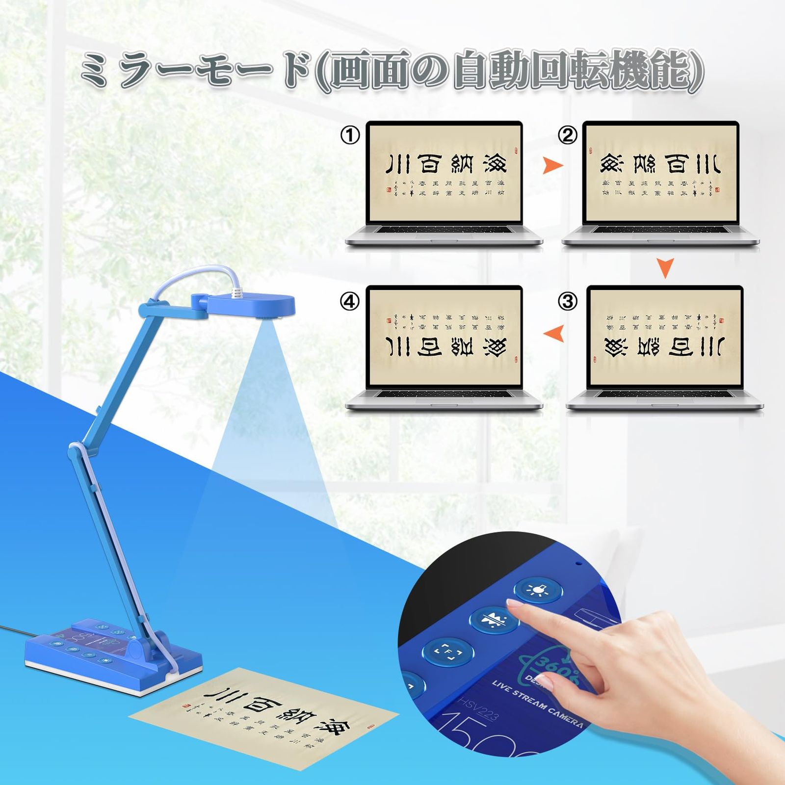 商品 Basicolor 書画カメラ 1500万画素 ズーム機能 webカメラ 4K 30fps オートフォーカス 折りたたみ式 ポータブル 実物投影機 Win Mac ChromeBook用 プラグプレイ オンライン授業 テレビ会議 ライブ向け