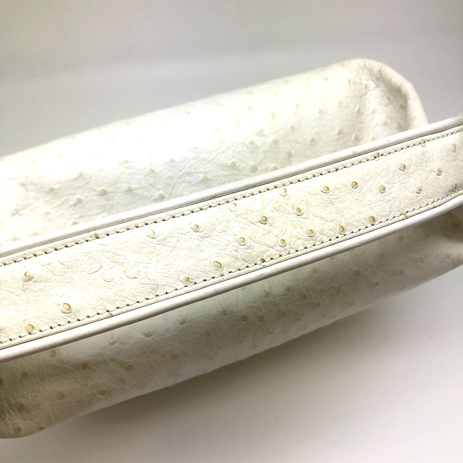 VERSACE バニティバッグ オーストリッチ 型押し レザー ホワイト VERSACE バニティバッグ オーストリッチ型押しレザー ホワイト