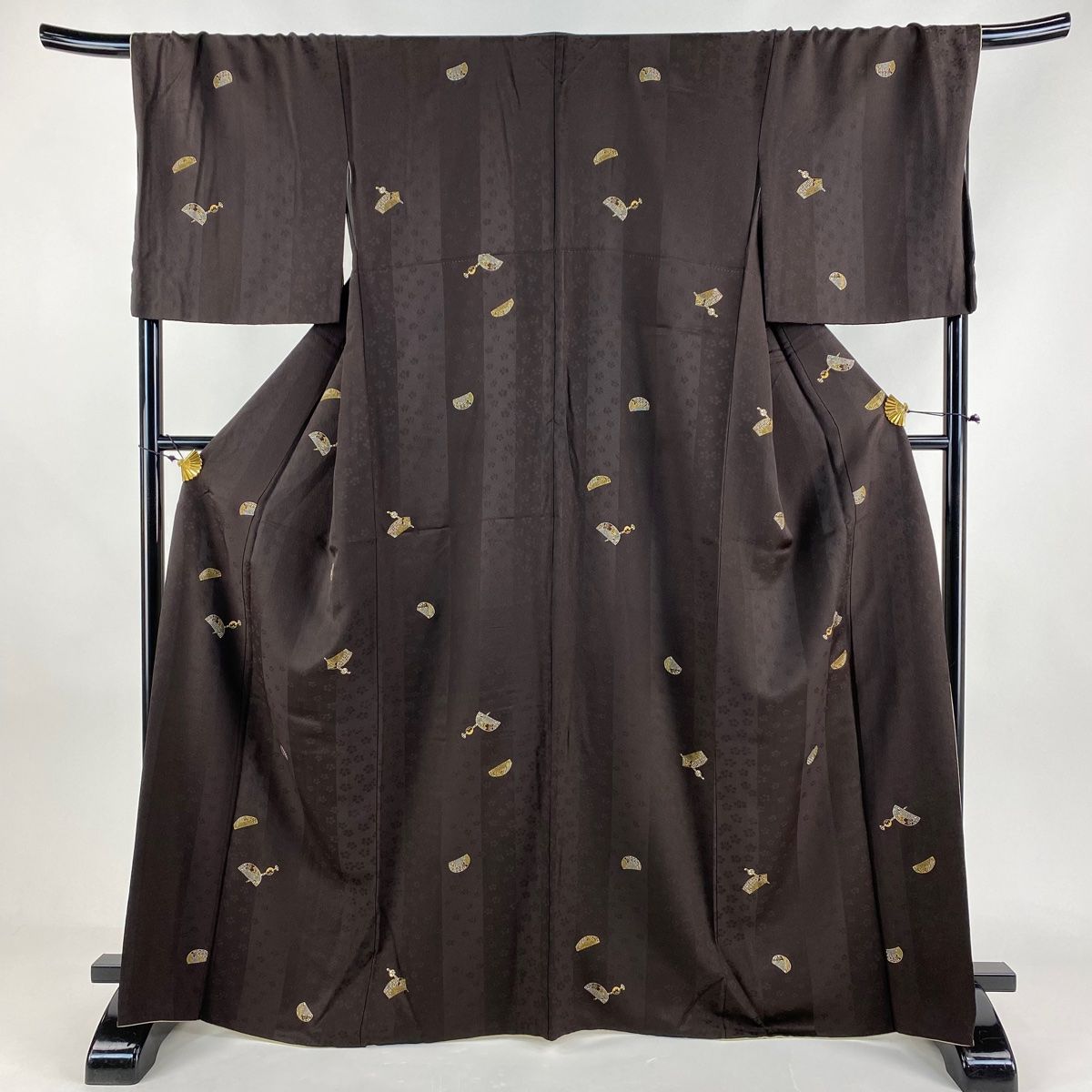 小紋 身丈165cm 裄丈70.5cm L 袷 櫛 簪 金銀彩 茶紫 正絹 秀品