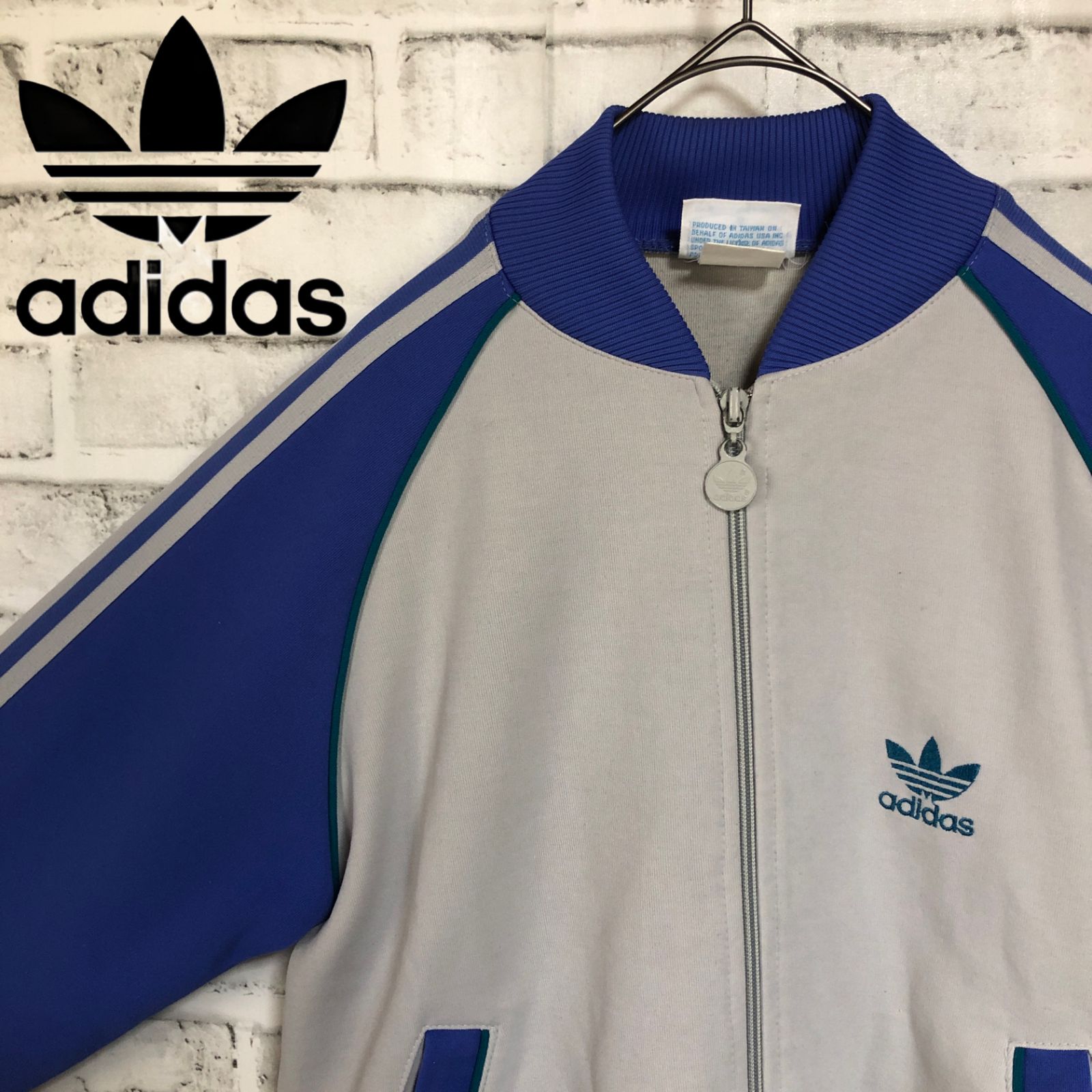 70s⭐️adidas トラックジャケット 刺繍トレファイル vintageブルー