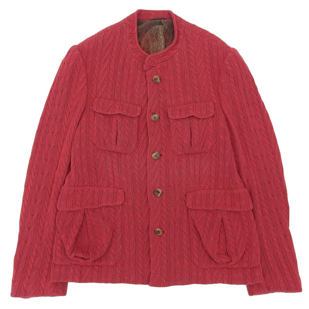 ETRO エトロ 裏地ペイズリー柄 ニットハンティングジャケット ブルゾン M レッド メンズ 古着