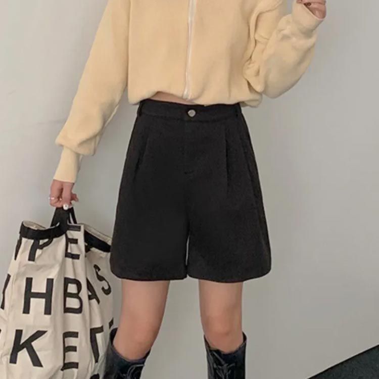 プロポーション ハーフパンツ ウール100% ブラック 無地 秋冬 【S】 レディース 無地 膝丈 ハーフパンツ 秋冬 フェイクウール ウール