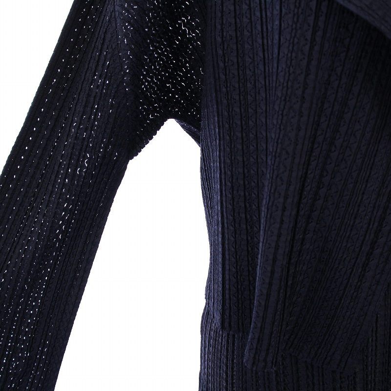 プリーツプリーズ　イッセイミヤケ　長袖カーディガン　サイズ4 ネイビー ISSEY MIYAKE イッセイ ミヤケ PLEATS PLEASE プリーツプリーズ
