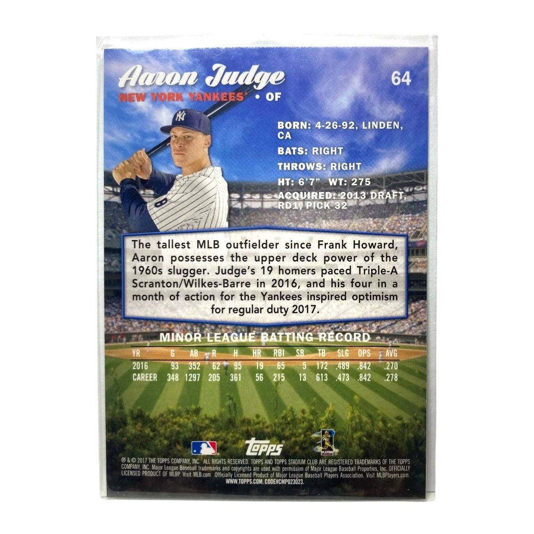 TOPPS MLBカード STADIUM CLUB AARON JUDGE YANKEES #64 送料無料 中古 IT2 TOPPS MLBカード STADIUM CLUB AARON JUDGE YANKEES #64 送料