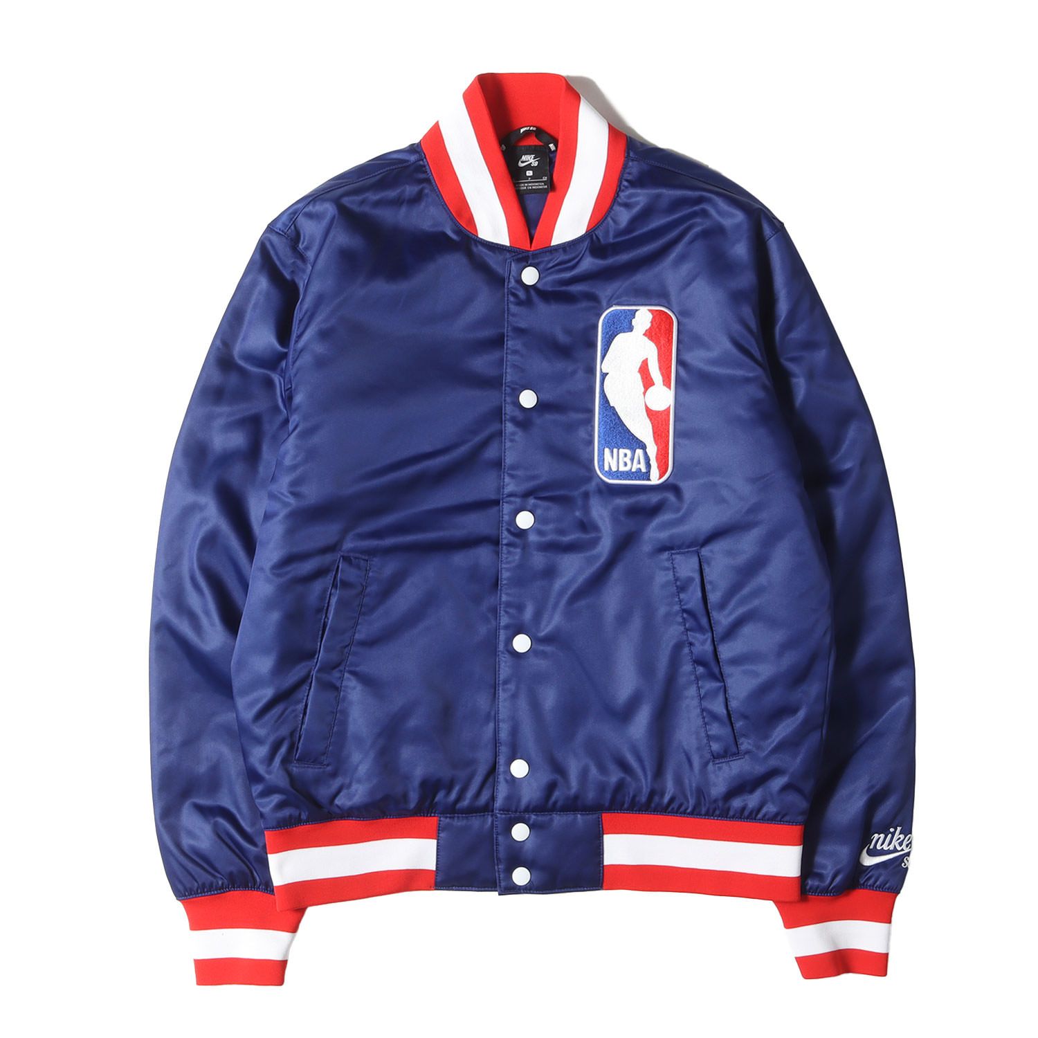 美品 NIKE ナイキ ジャケット サイズ:S SB NBA ボンバージャケット サテン スタジャン Bomber Jacket ブルー アウター ブルゾン 上着 コラボ【メンズ】