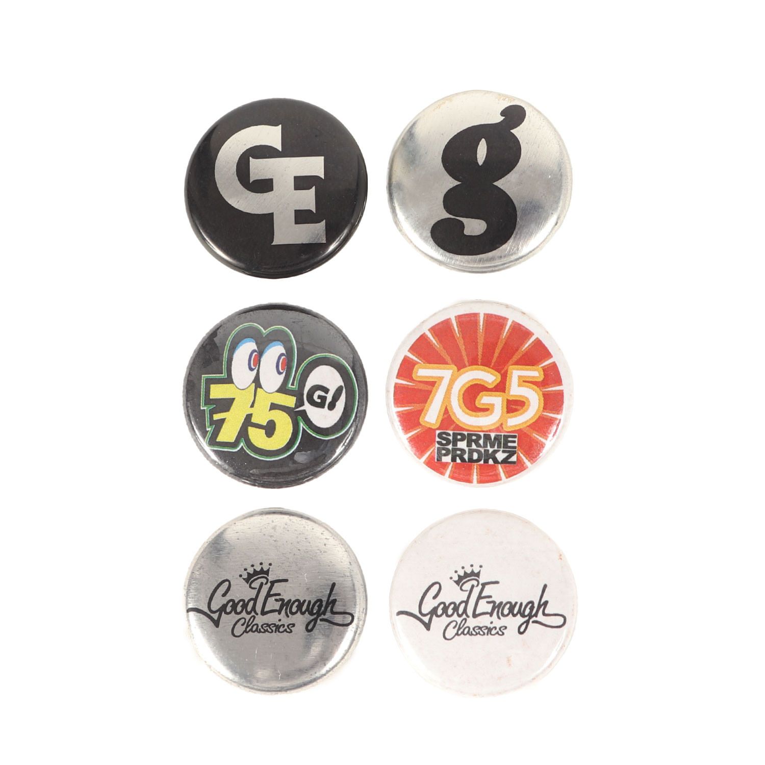 GOOD ENOUGH グッドイナフ 90s クラシックロゴ | GEロゴ 缶バッチ 6個セット | ファッション アイテム 小物 雑貨 メンズ