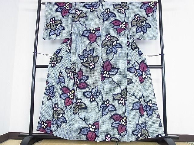 平和屋着物∴夏物 浴衣 有松鳴海絞り 伝統工芸品 草花文 綿 逸品