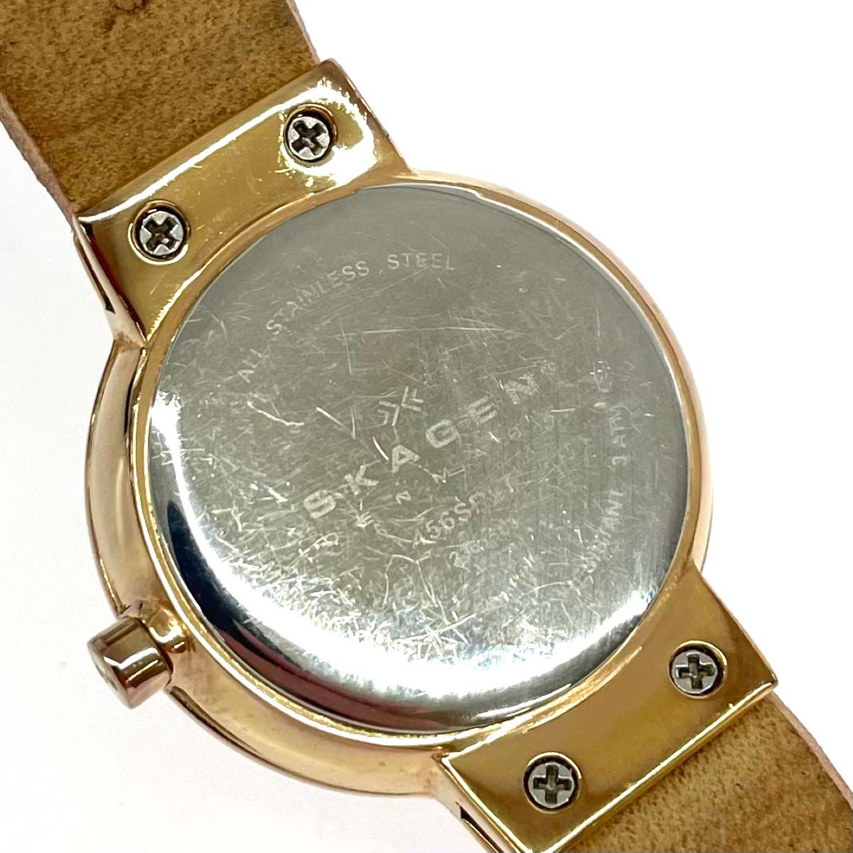 Skagen スカーゲン 腕時計  クォーツ/SS×レザー/ 456SRLT   ゴールドカラー×ピンクベージュ レディース / 240001161751 Skagen スカーゲン 腕時計 クォーツ/SS×レザー/ 456SRLT ゴールド