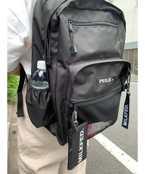 限定クーポン リュック ミルクフェド バックパック MILKFED W ZIP BP BAR 103202053019 ブラック 黒 バッグ 通学 通勤 出張 ノートパソコン ビジネスバッグ ブランド 大容量 おしゃれ milkfed レディース メンズ 容量