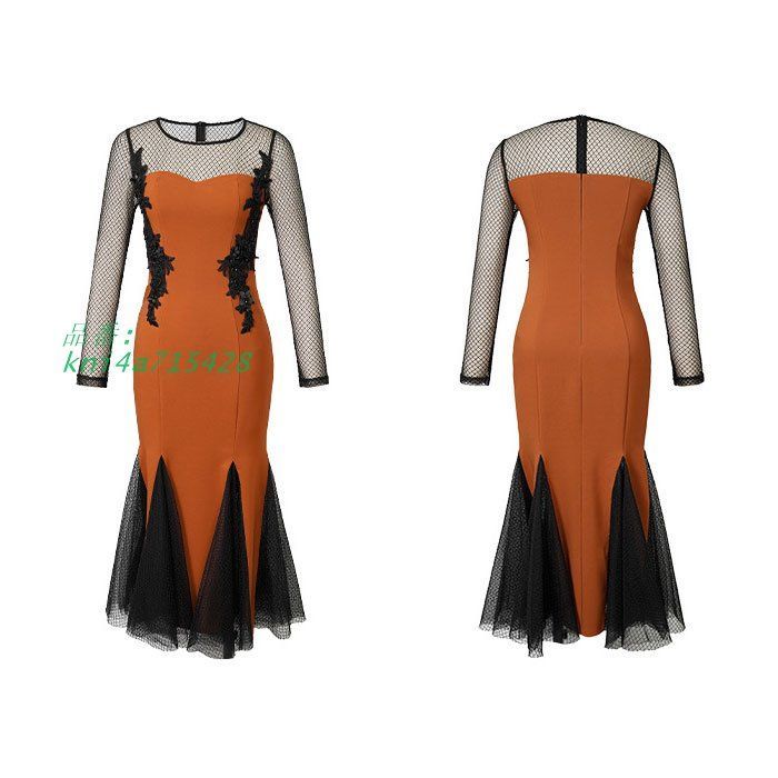 ロングタイトドレスワンピース 茶