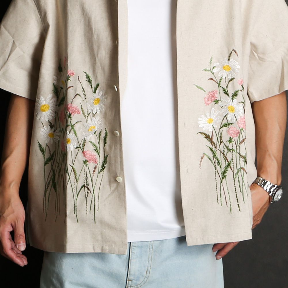 super nova / ジャガード Flower Big shirt superNova / Aloha shirt - Flower lace (Navy) - compass 新潟