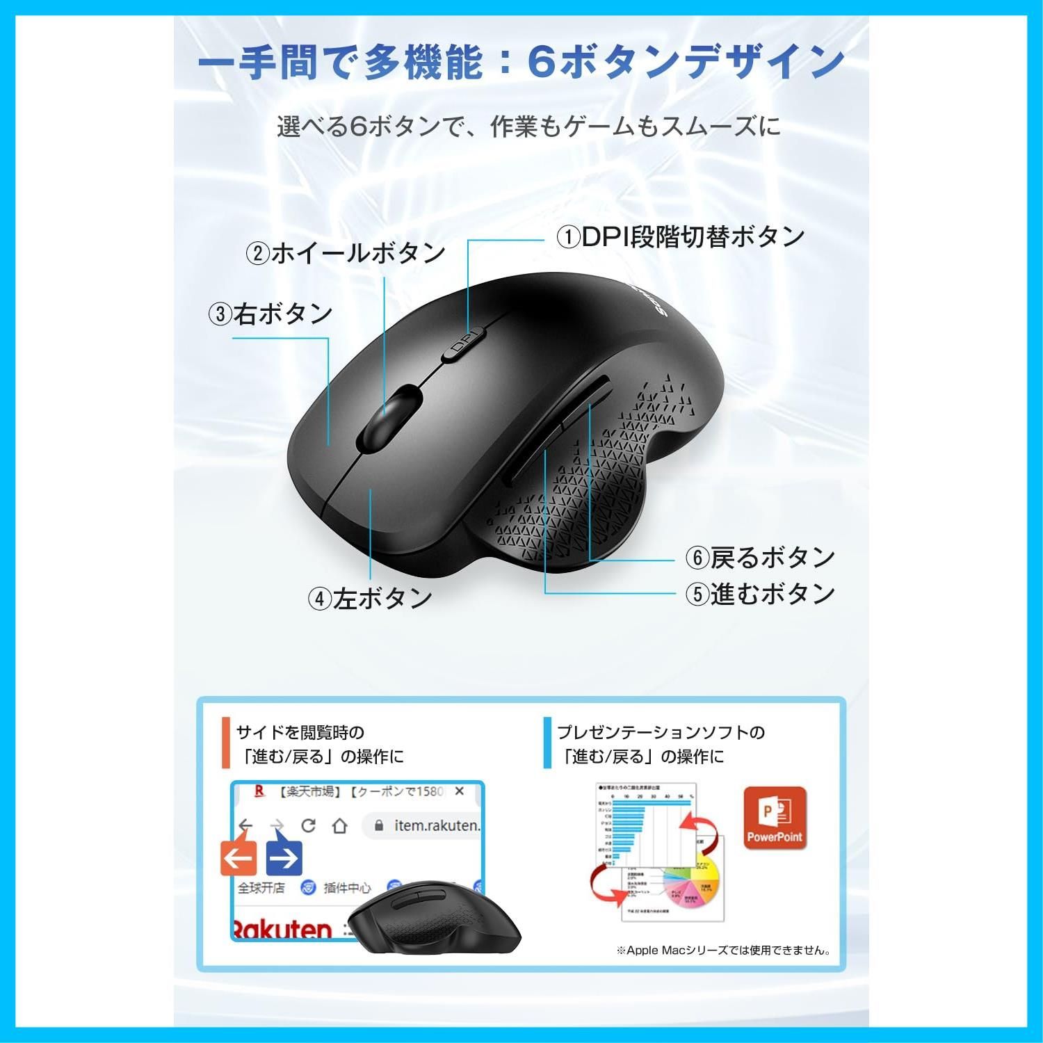 人気商品】マウス bluetooth 無線 静音 ワイヤレスマウス Bluetooth＆2.4GHz両接続 「戻る/進むボタン搭載」 DPI3段階切替 マウス  ワイヤレス USB 充電式 エルゴノミクス テレワーク 5ボタン 軽量 コンパクト パソコン pc - メルカリ