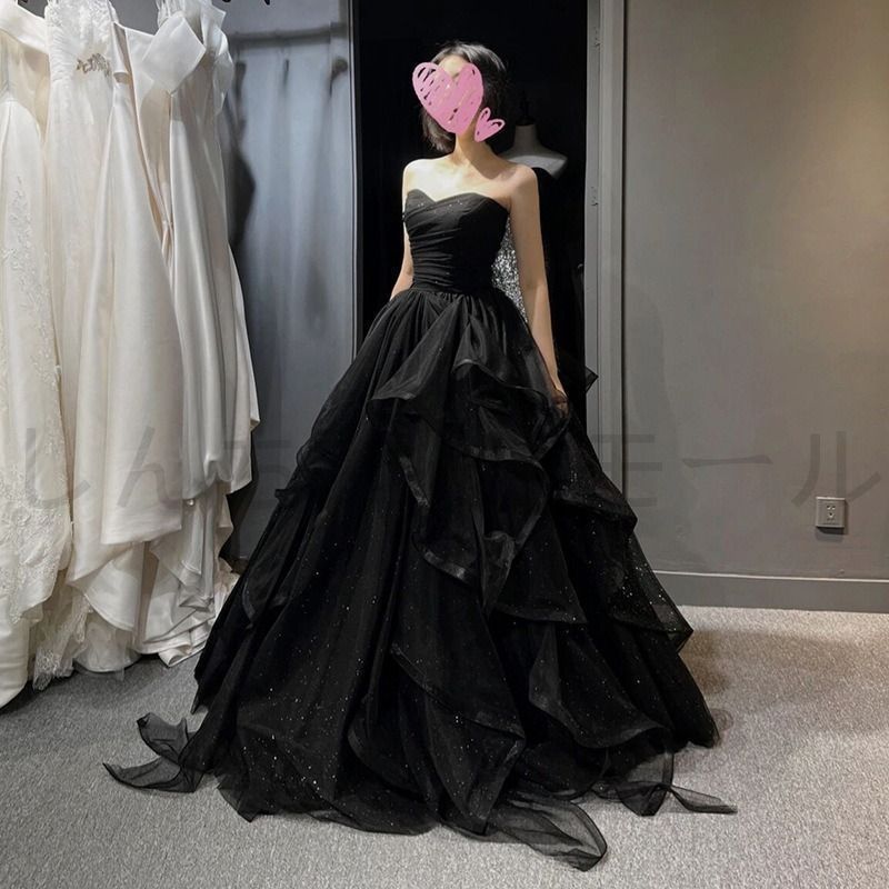 品質!! ウエディングドレス シフォン ブラック 結婚式 パーティー ドレス 新品未使用】2025新作 高品質!! ウエディングドレス シフォン