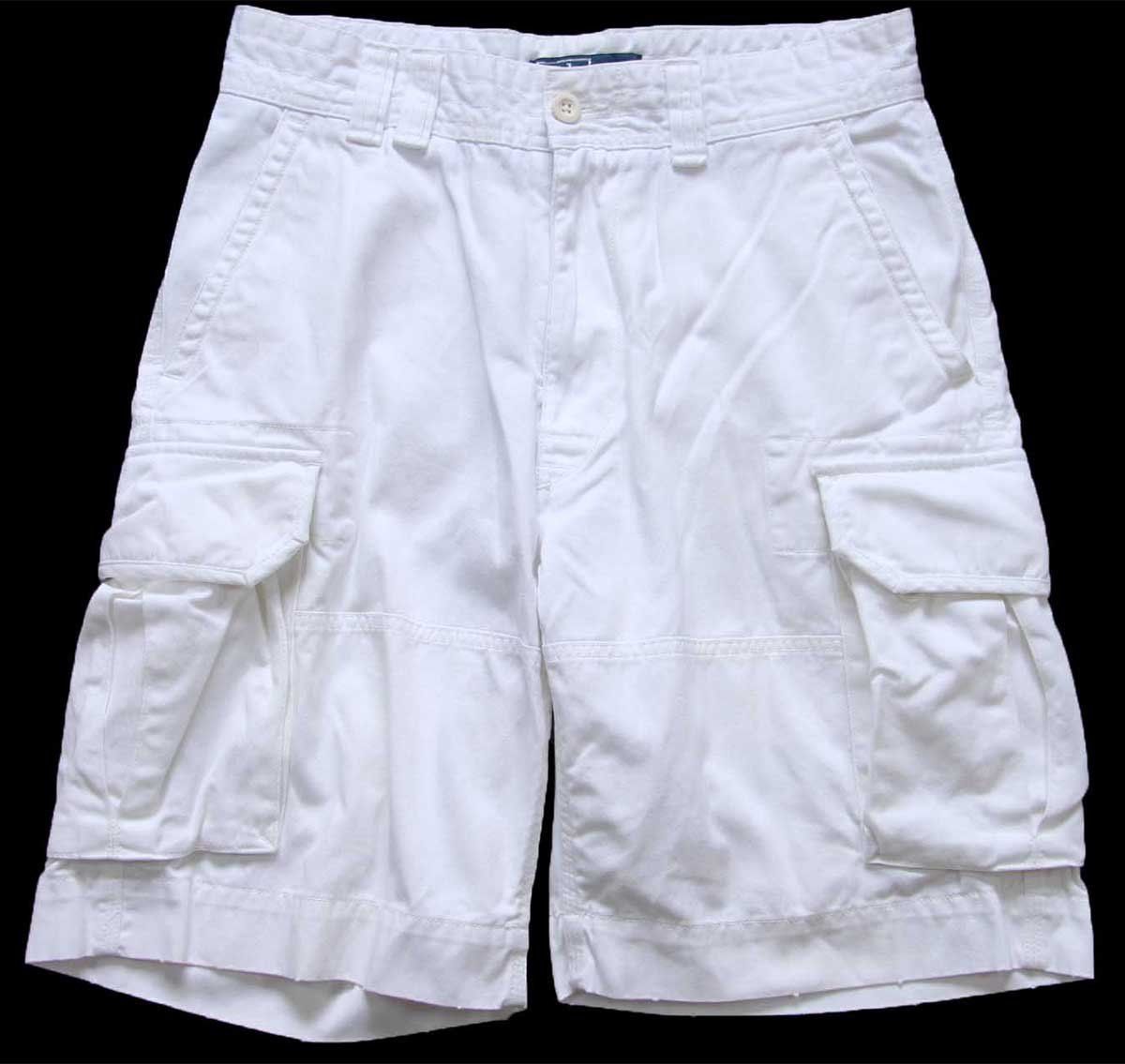 00s ポロ ラルフローレン 加工 コットン カーゴ ショートパンツ 白 31 ショーツ ハーフ オールド ホワイト ツイル ロゴ刺繍