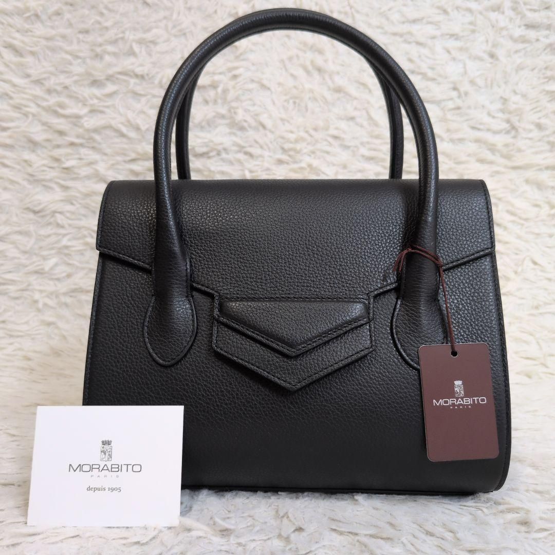 24年モデル ️MORABITO モラビト プレリュードミリー カーフ ノアール ハンドバッグ PRÉLUDE MILLY 定価358 600円 現行 ダブルハンドル フラップ レザー フォーマルバッグ 冠婚葬祭 皇室御用達