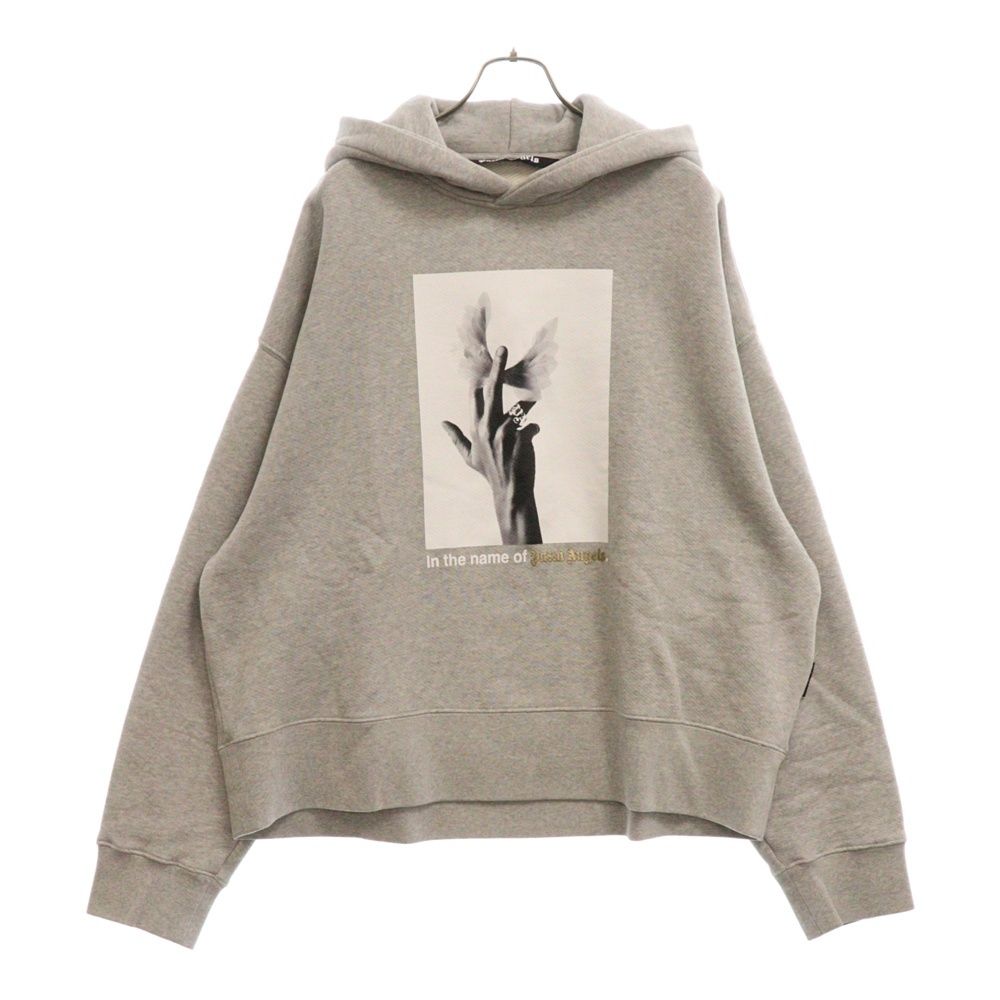 Palm Angels (パームエンジェルス) hoodie with Wings print フロントグラフィックプリント フーディープルオーバーパーカー PMBB058F23FLE002 グレー