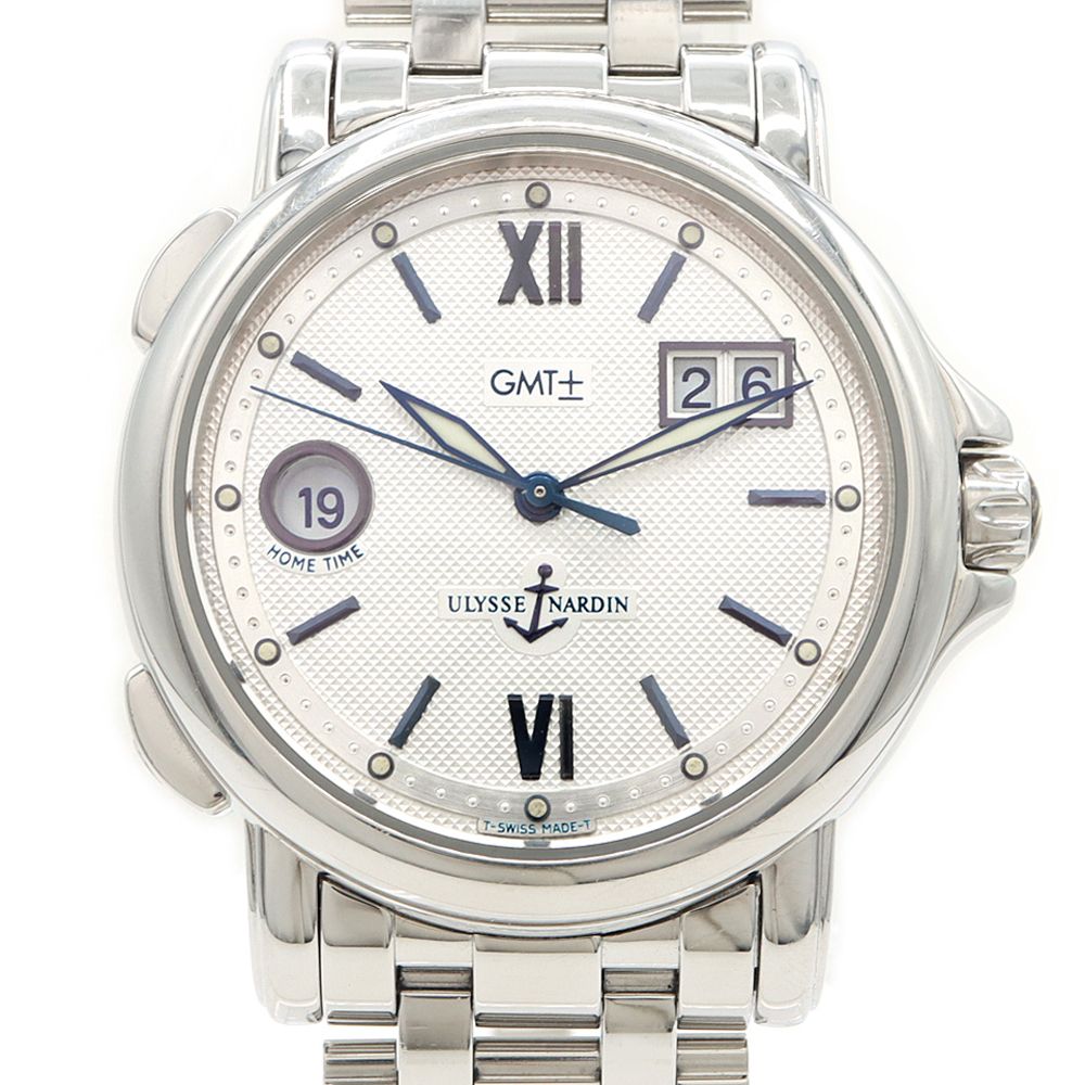 ユリスナルダン ラウンド型 手巻き メンズ 腕時計 シルバー文字盤 社外  