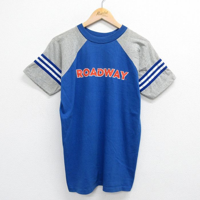 M/古着 半袖 ビンテージ フットボール Tシャツ メンズ 80s ロードウェイ ラグラン クルーネック 青他 ブルー 23may29 中古