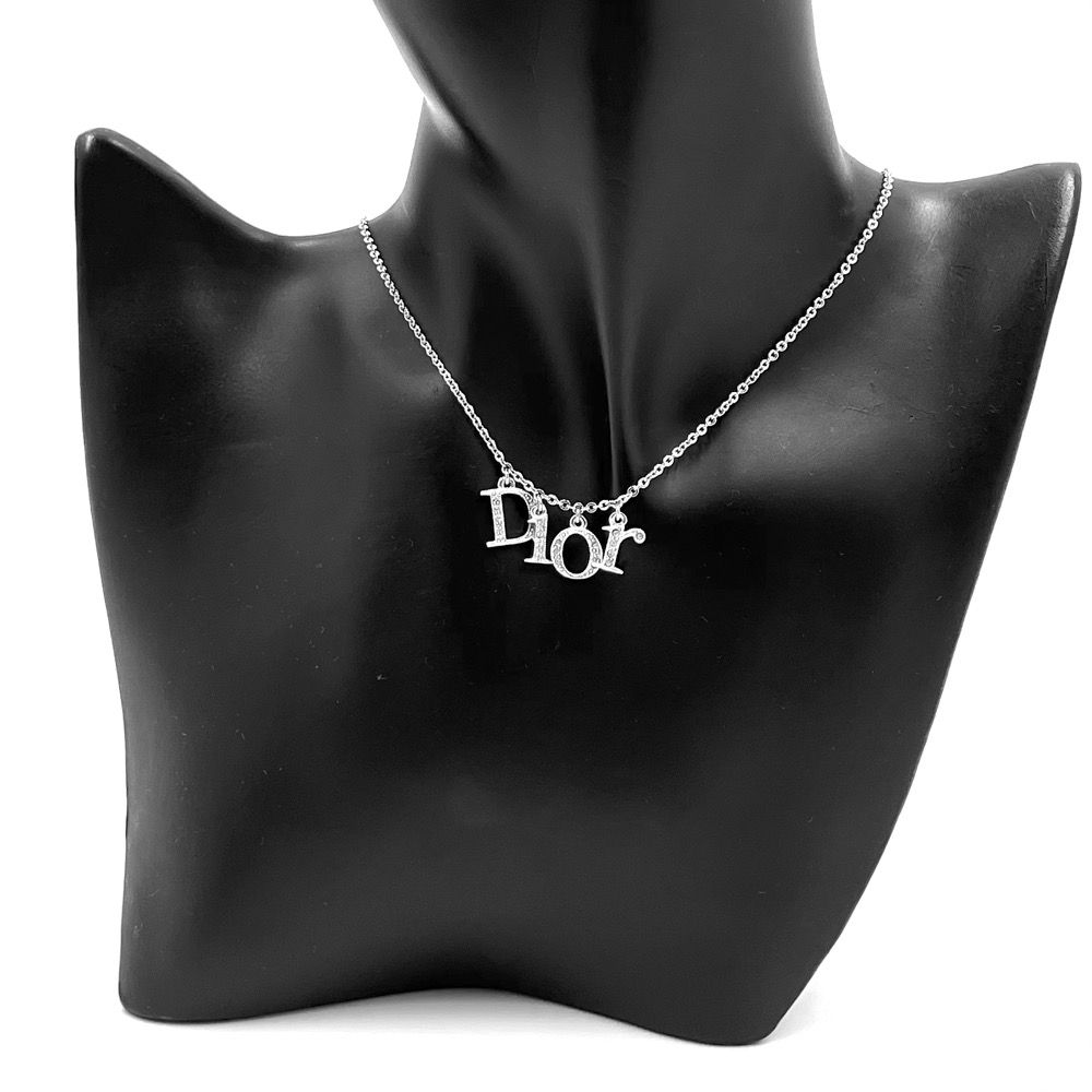美品　Dior ネックレス　ロゴ チャーム ラインストーン シルバー　スイング ラインストーンロゴチャームネックレス シルバー ヴィンテージ