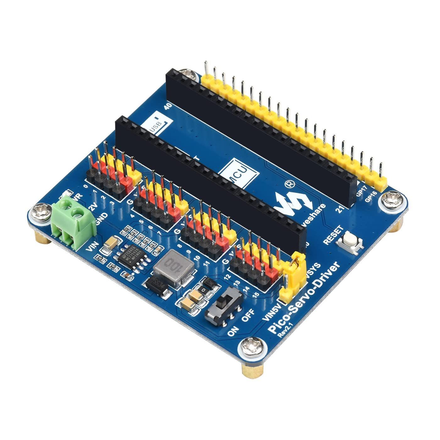 16 チャンネル 16ビット PWM サーボ モーター ドライバー モジュール 拡張ボード HAT for ラズパイ Pico ラズベリーパイピコ RPI Raspberry Pi PICO W WH RP2040 ボード
