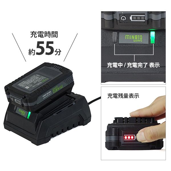 【公式】ミナト 18V充電式 電動ポリッシャー POE-1810＋2.0Ahバッテリー＋スポンジ＋バフ付きセット