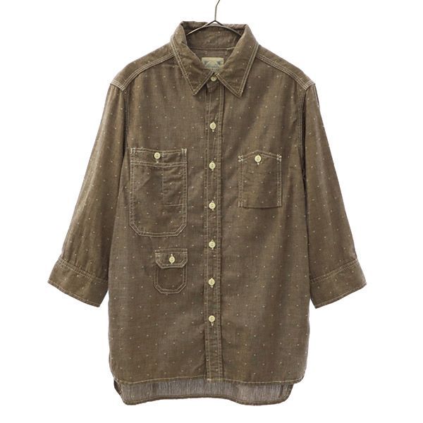 ヒューストン 総柄 七分袖 シャツ MEDIUM ブラウン系 HOUSTON メンズ 【中古】  【230309】