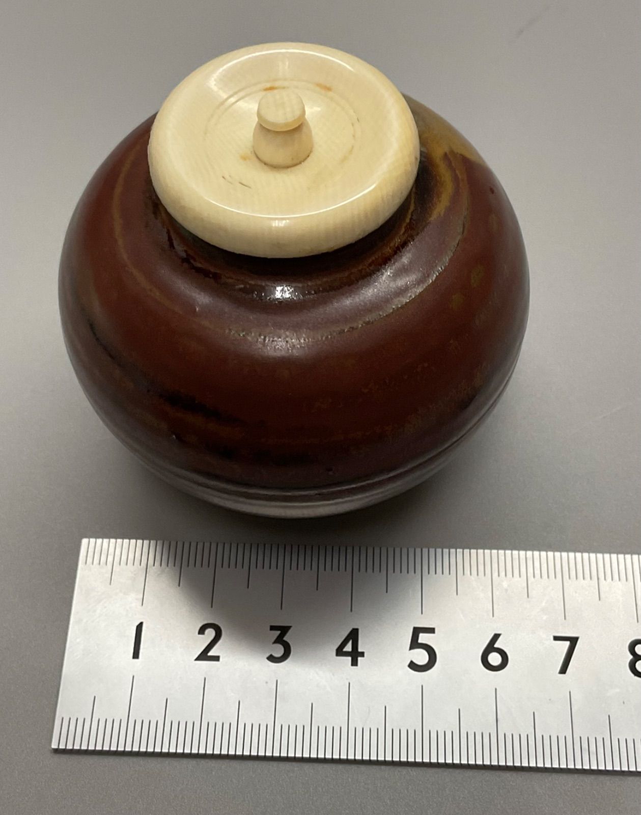 美品　茶道具　高取焼　高取喜恵　文琳茶入　　　茶入れ　眼鏡箱　仕覆二点 S15 高取喜恵 高取焼 文琳茶入 茶入 仕覆付 共箱 茶道具 茶器 重